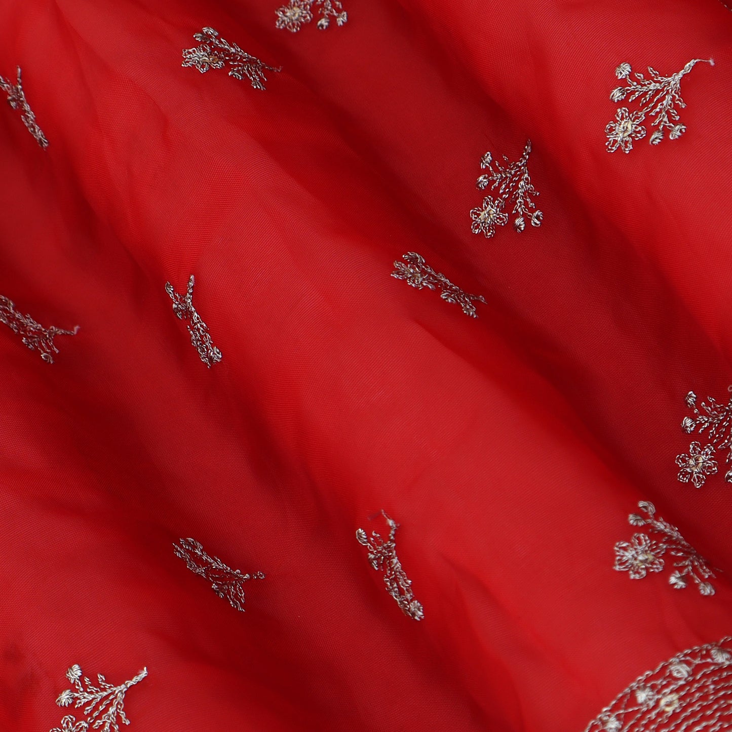 Red Color Organza Booti Fabric