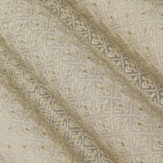 White Color Georgette Embroidery Fabric