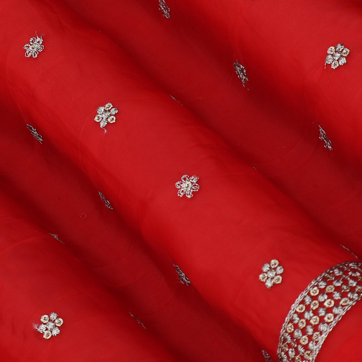 Red Color Organza Booti Fabric