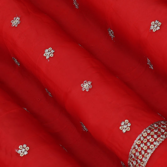 Red Color Organza Booti Fabric