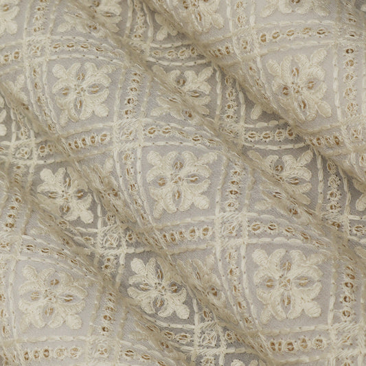 White Color Georgette Embroidery Fabric