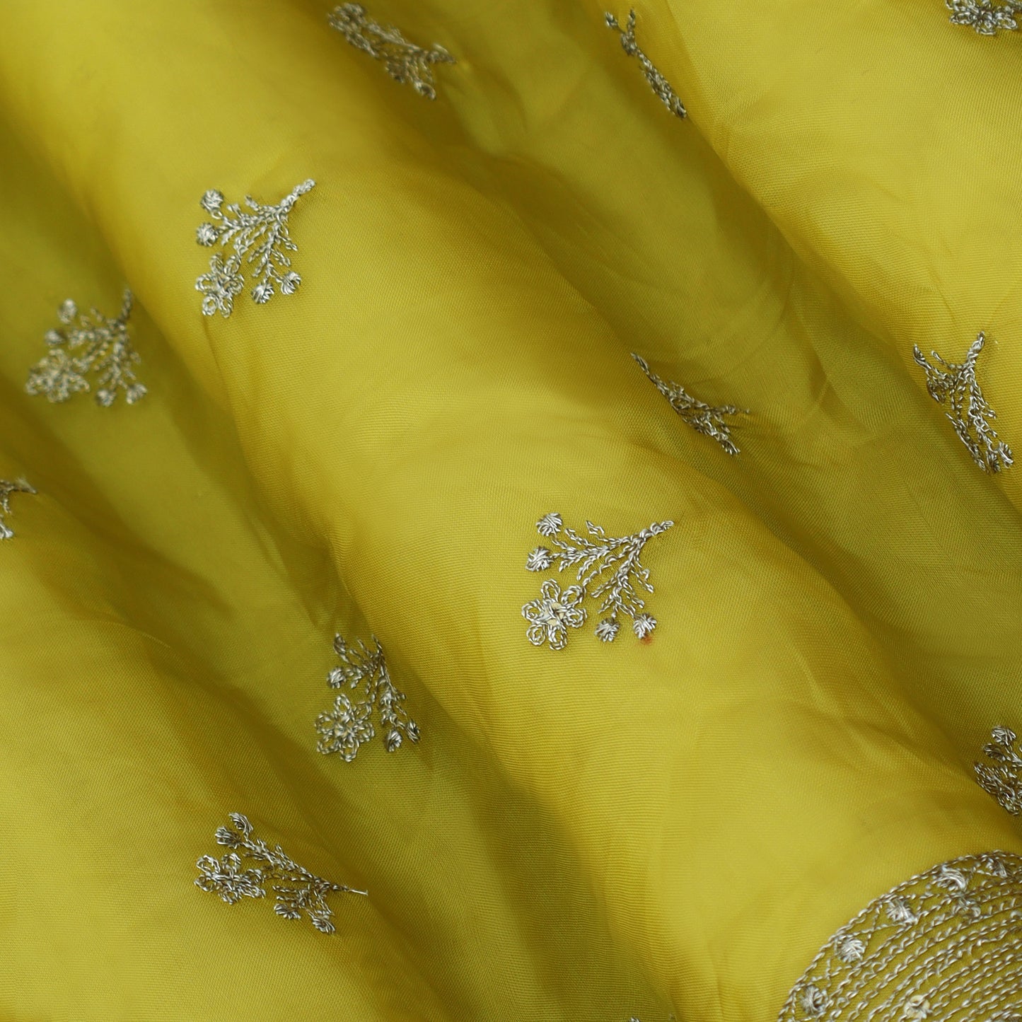 Yellow Color Organza Booti Fabric