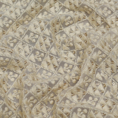 White Color Georgette Embroidery Fabric