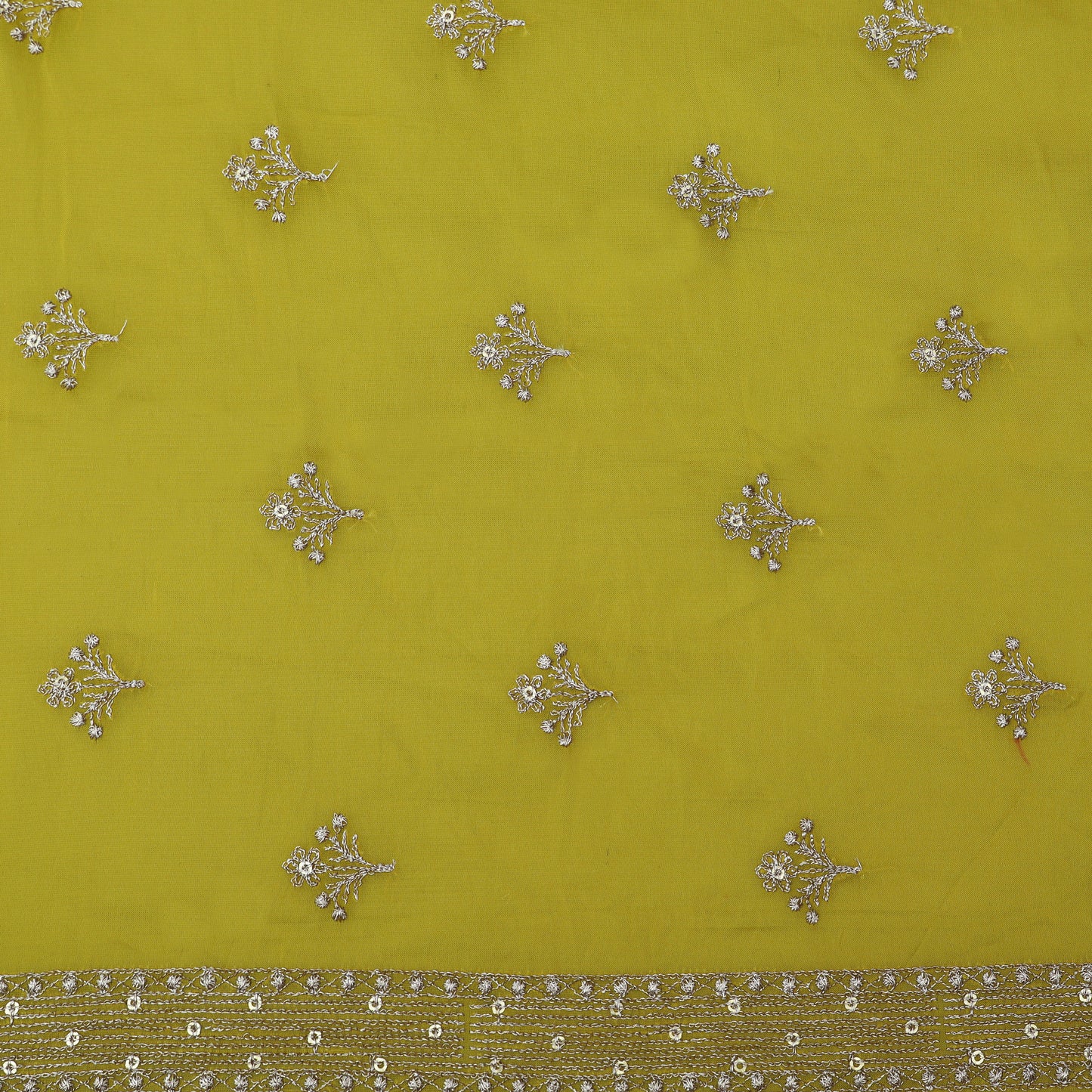 Yellow Color Organza Booti Fabric