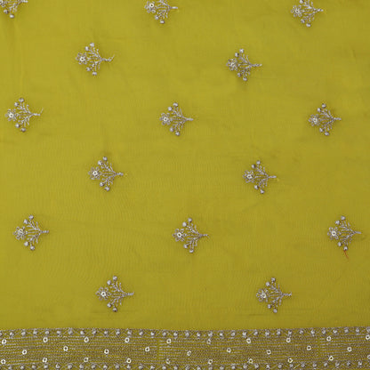 Yellow Color Organza Booti Fabric