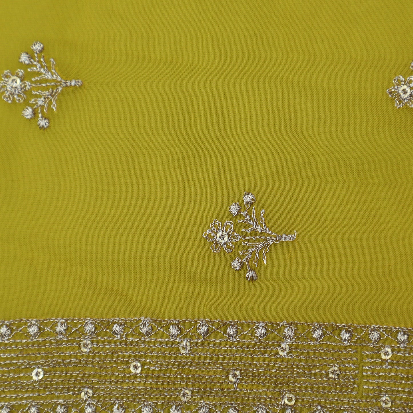 Yellow Color Organza Booti Fabric