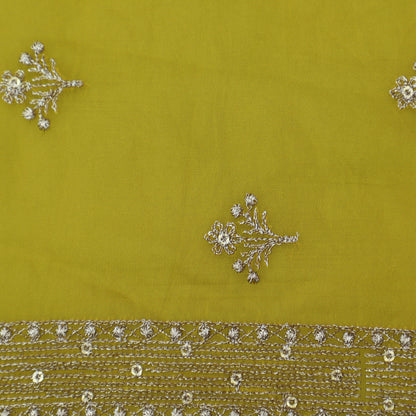 Yellow Color Organza Booti Fabric