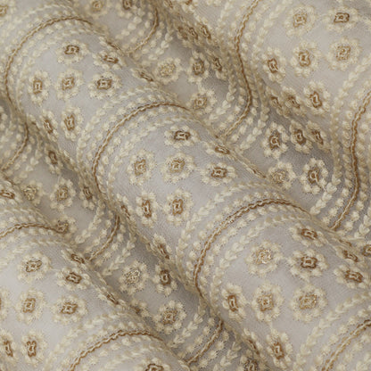 White Color Georgette Embroidery Fabric