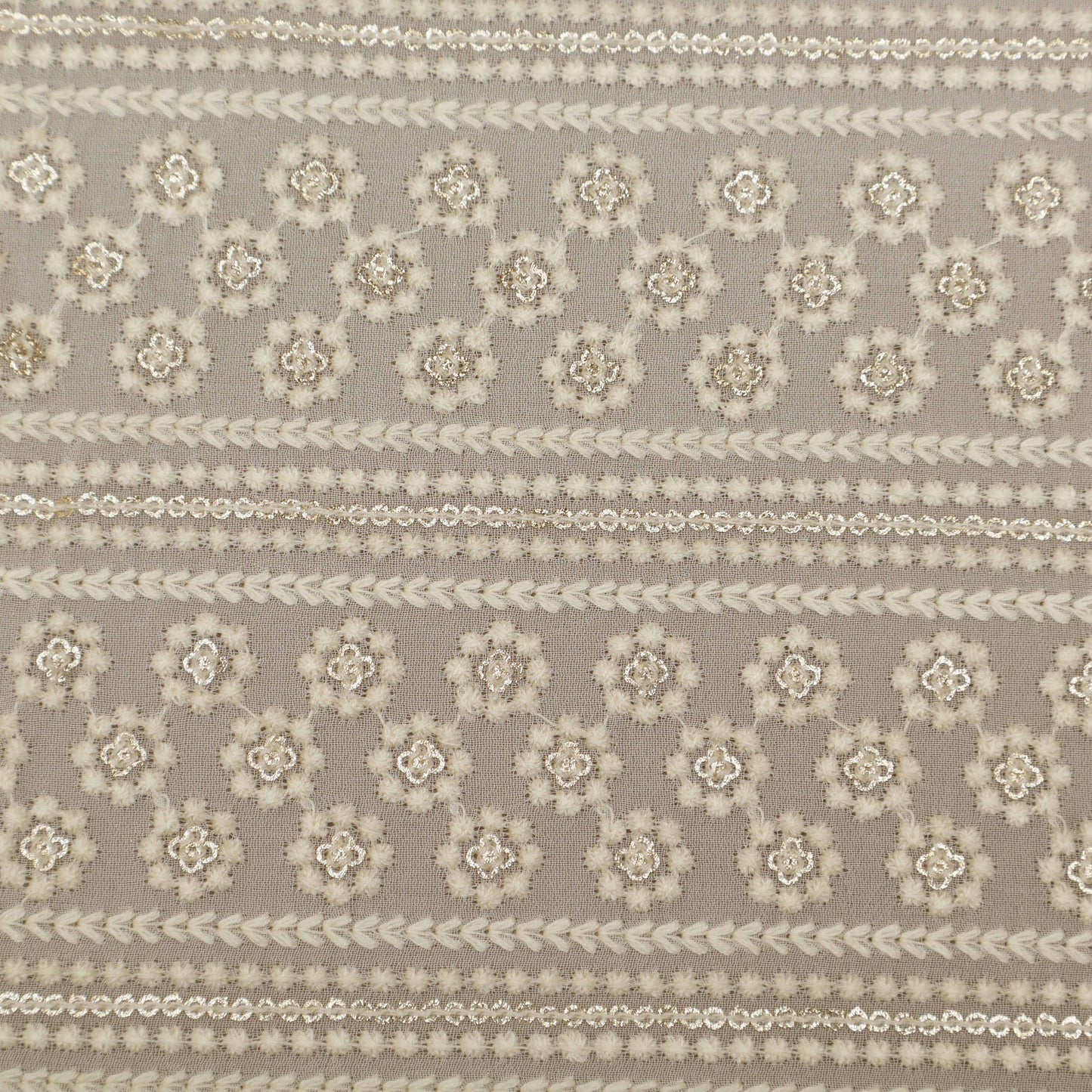 White Color Georgette Embroidery Fabric