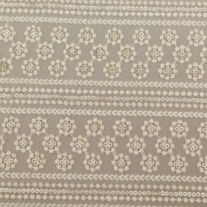 White Color Georgette Embroidery Fabric