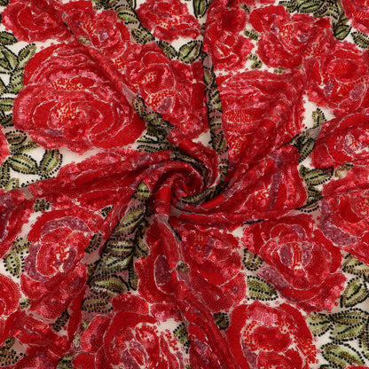 Rose Net Embroidered Fabric
