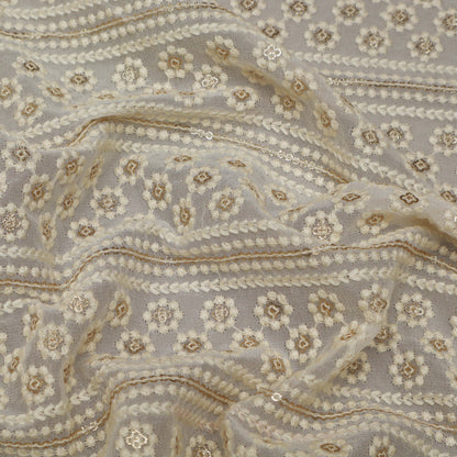 White Color Georgette Embroidery Fabric