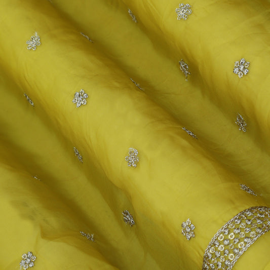 Yellow Color Organza Booti Fabric