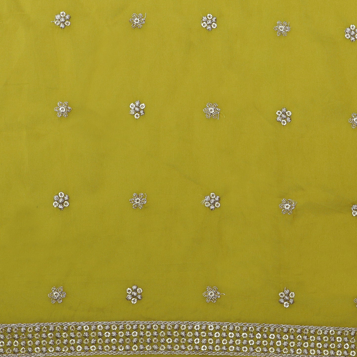 Yellow Color Organza Booti Fabric