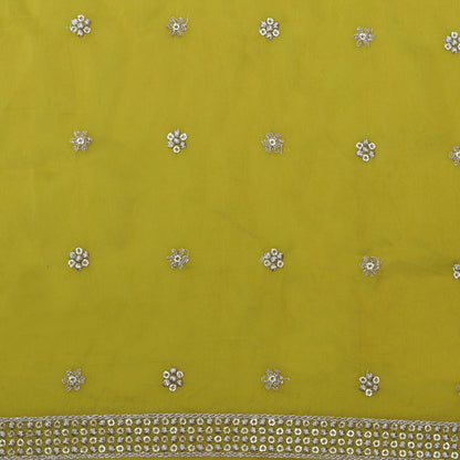 Yellow Color Organza Booti Fabric