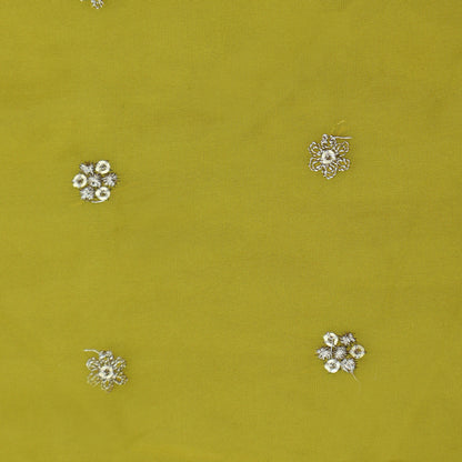 Yellow Color Organza Booti Fabric