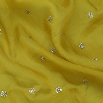 Yellow Color Organza Booti Fabric