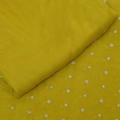 Yellow Color Organza Booti Fabric