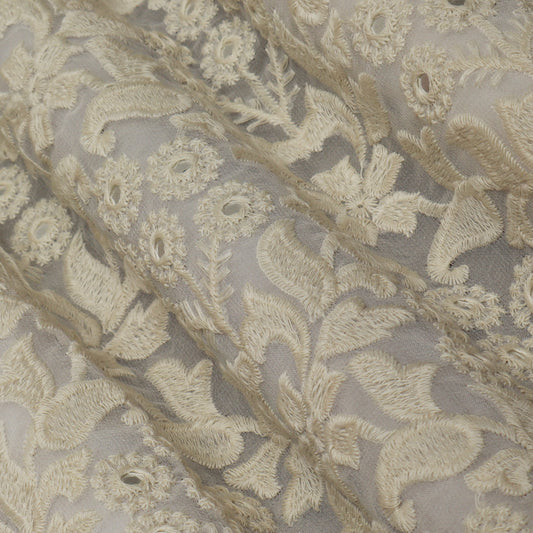 White Color Georgette Embroidery Fabric