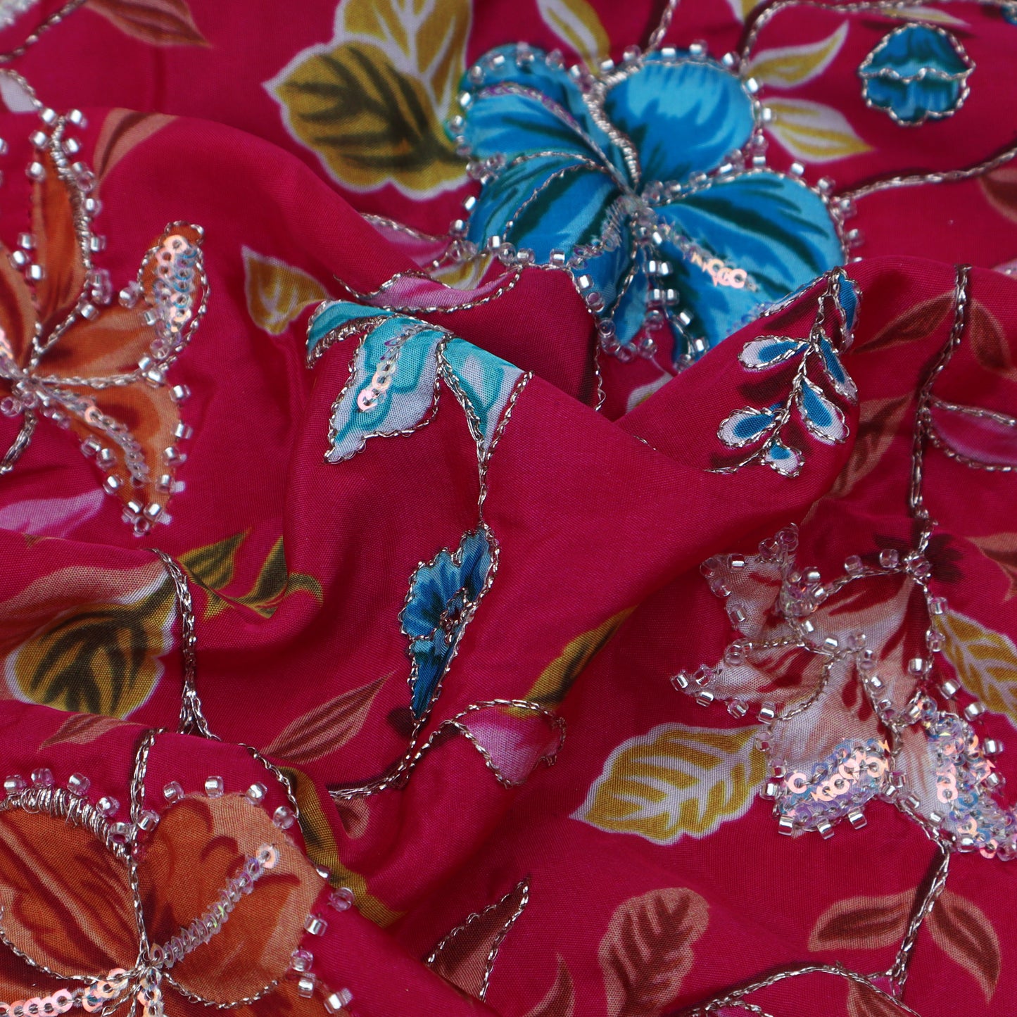 Rani Color Crepe Position Print Embroidery Fabric