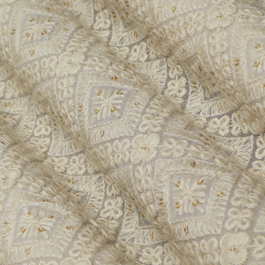 White Color Georgette Embroidery Fabric