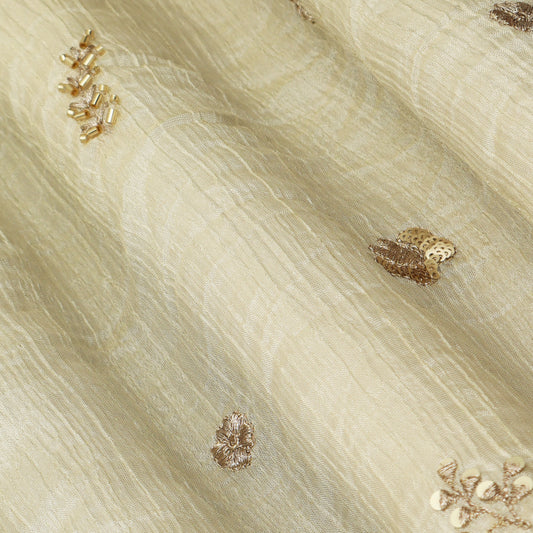 Beige Color Crush Tissue Booti Fabric