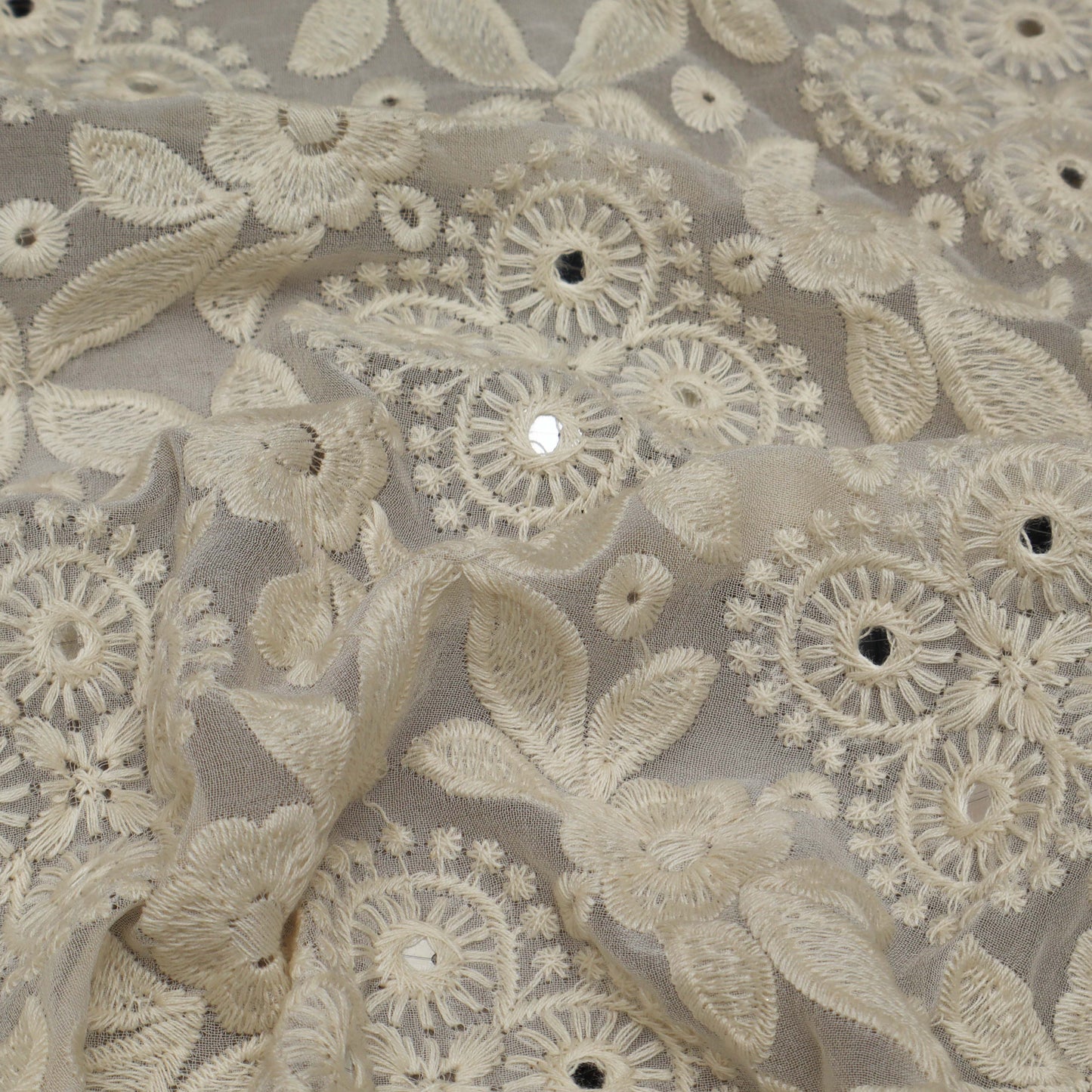 White Color Georgette Embroidery Fabric