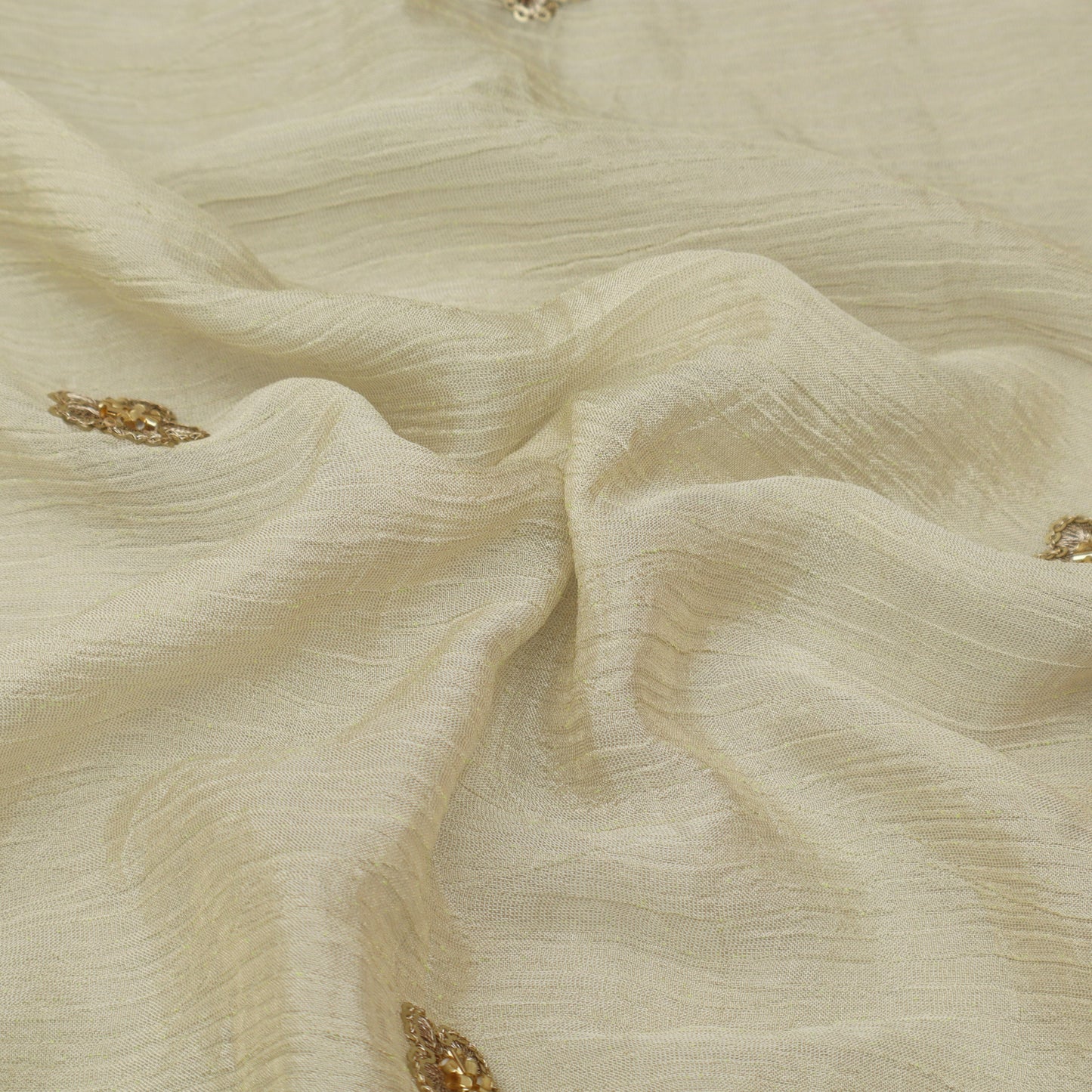 Beige Color Crush Tissue Booti Fabric