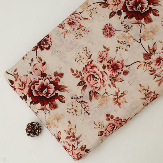 Cotton Chikan Print Embroidery Fabric