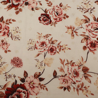 Floral pattern with pink and red flowers on a beige background