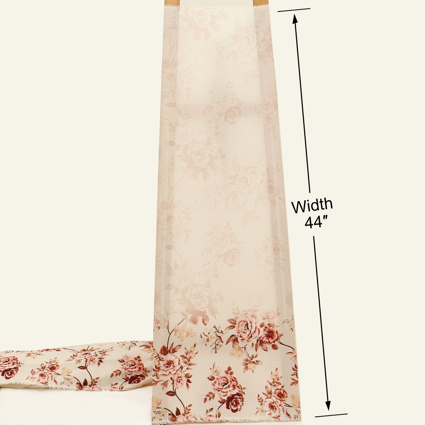 Floral curtain with measurement label indicating width 44 inches on a white background