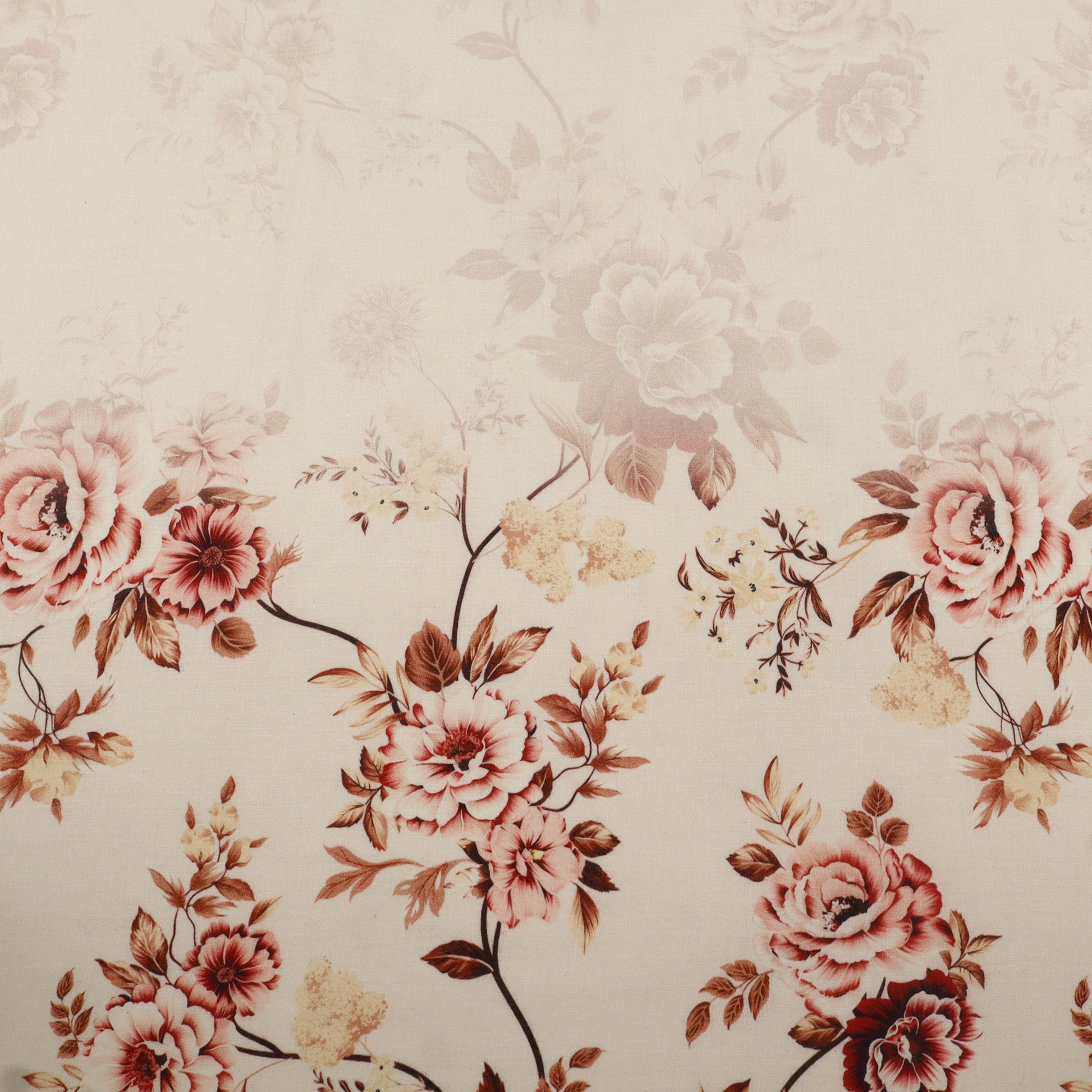 Floral pattern with pink and red flowers on a beige background
