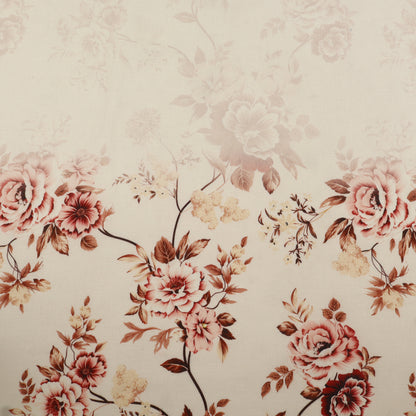 Floral pattern with pink and red flowers on a beige background