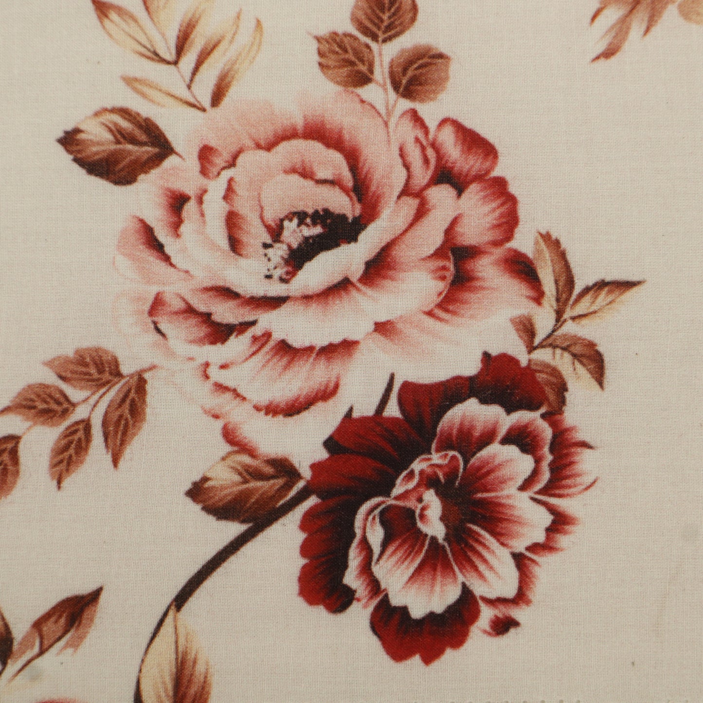 Floral pattern with red and pink flowers on a beige background