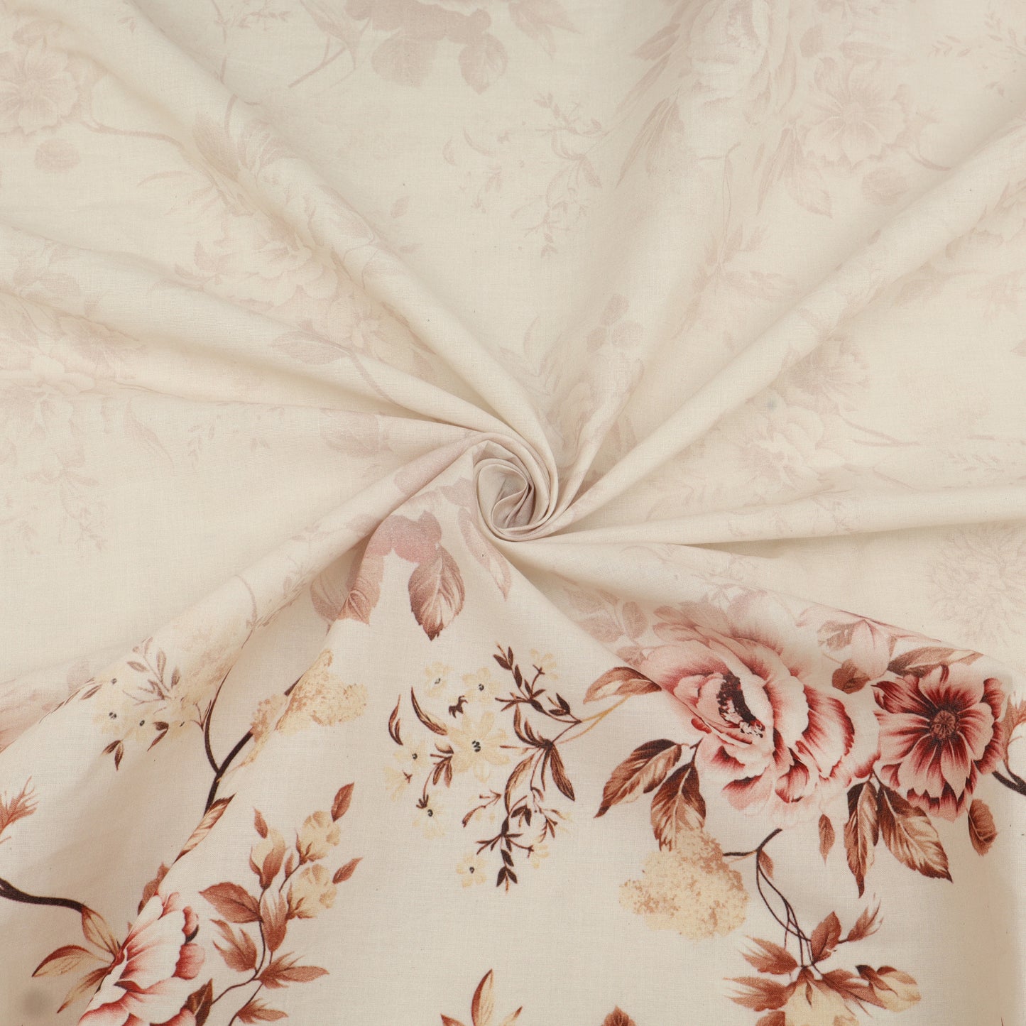 Floral patterned fabric with a beige background