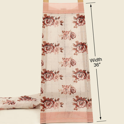 Floral patterned fabric with a measurement label indicating width 36" on a beige background.