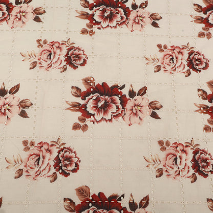 Cotton Chikan Print Embroidery Fabric