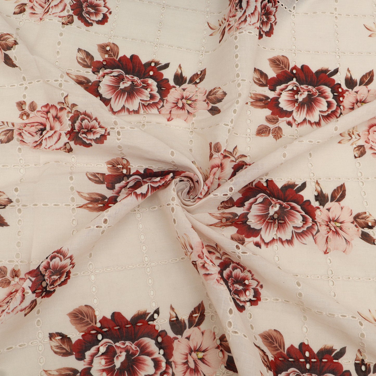 Cotton Chikan Print Embroidery Fabric