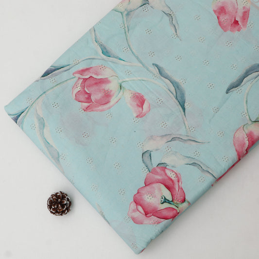 Cotton Chikan Print Embroidery Fabric