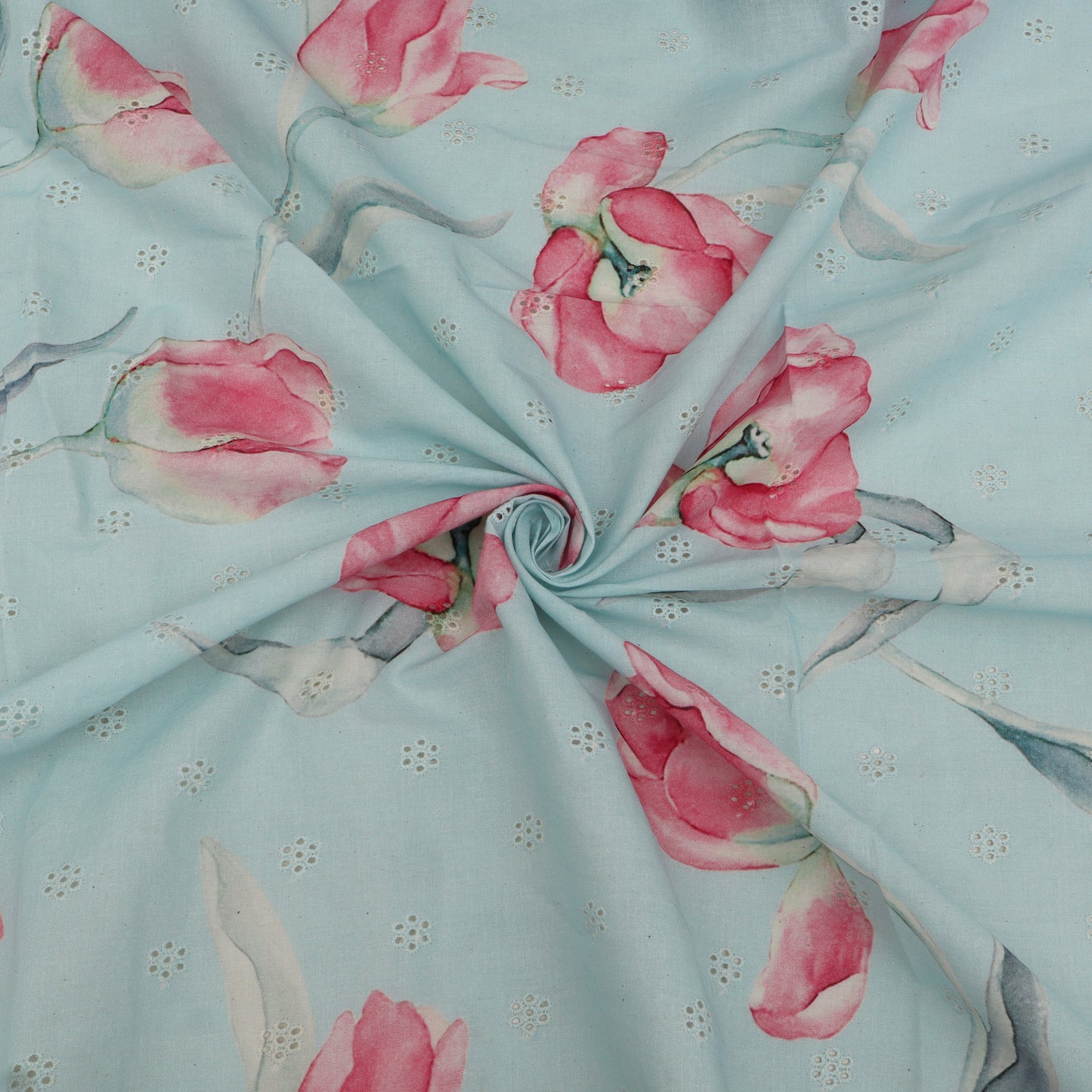 Cotton Chikan Print Embroidery Fabric
