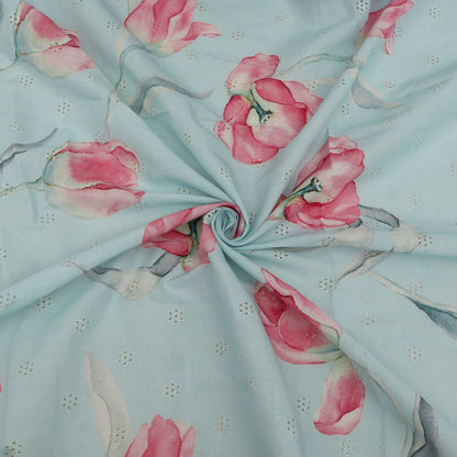 Cotton Chikan Print Embroidery Fabric