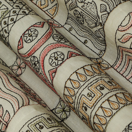 Green Color Cotton Embroidery Fabric