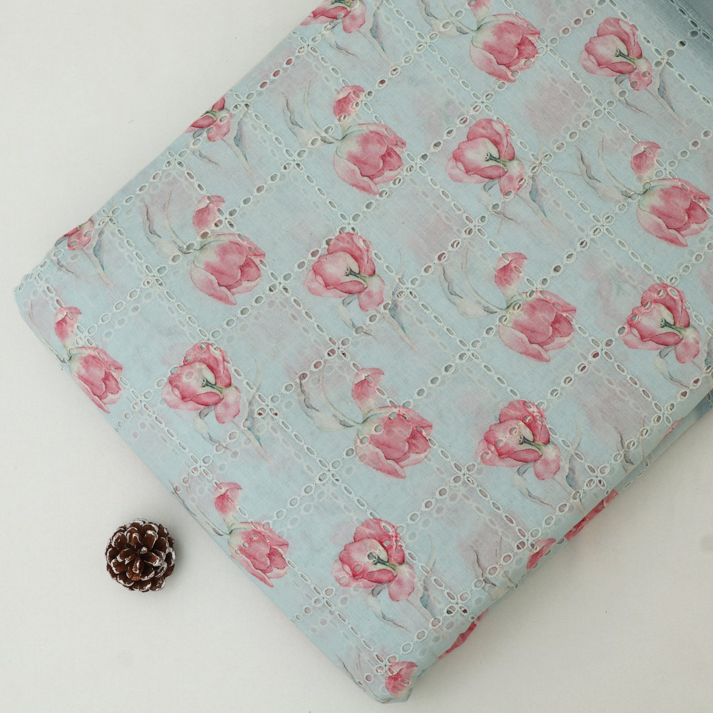 Cotton Chikan Print Embroidery Fabric
