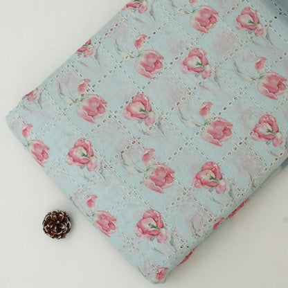 Cotton Chikan Print Embroidery Fabric