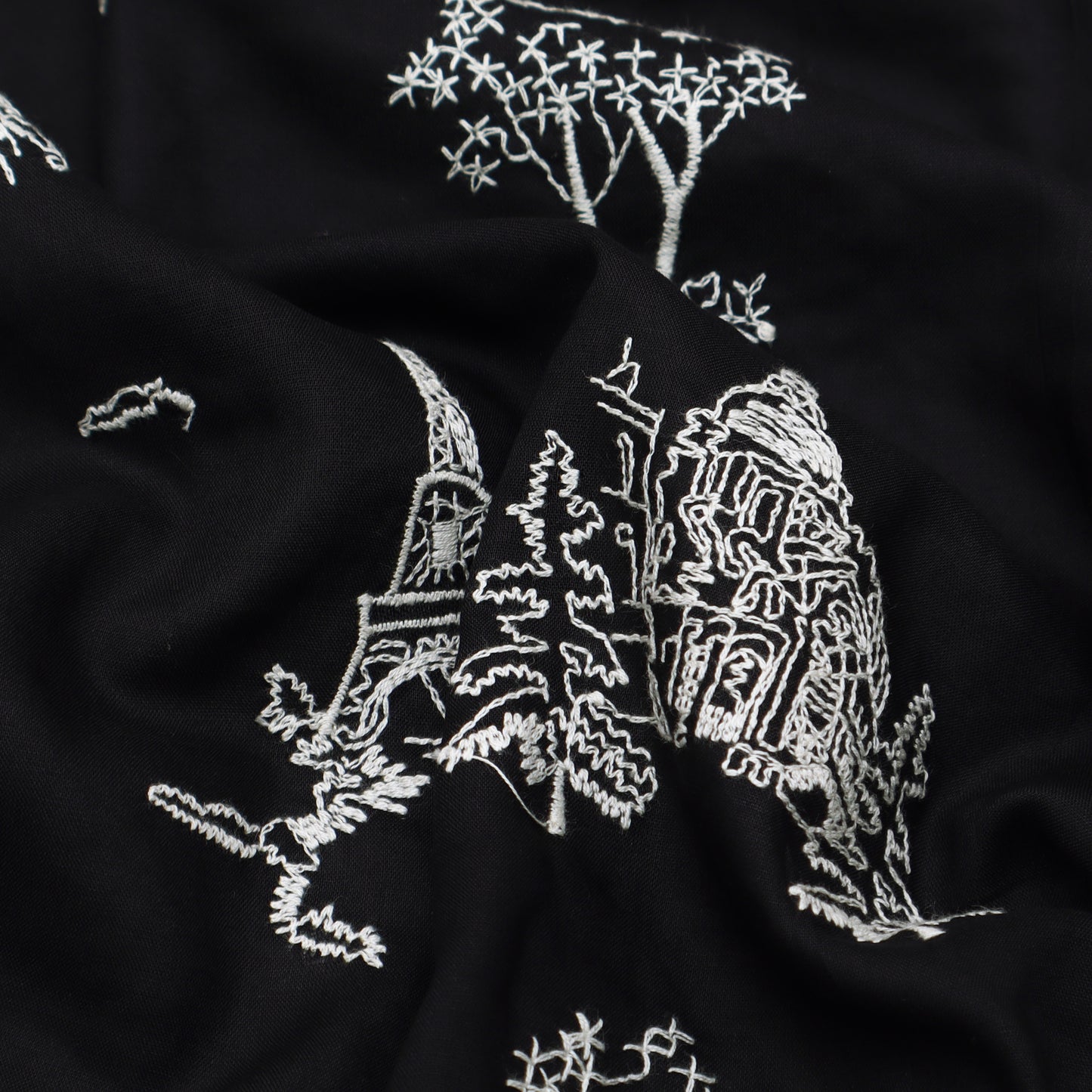 Black Color Cotton  Embroidery Fabric