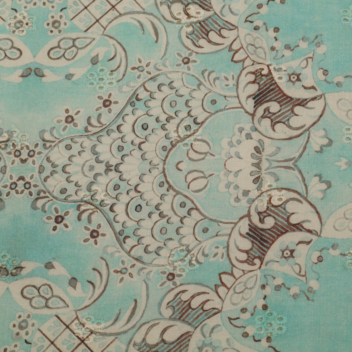 Cotton Chikan Print Embroidery Fabric