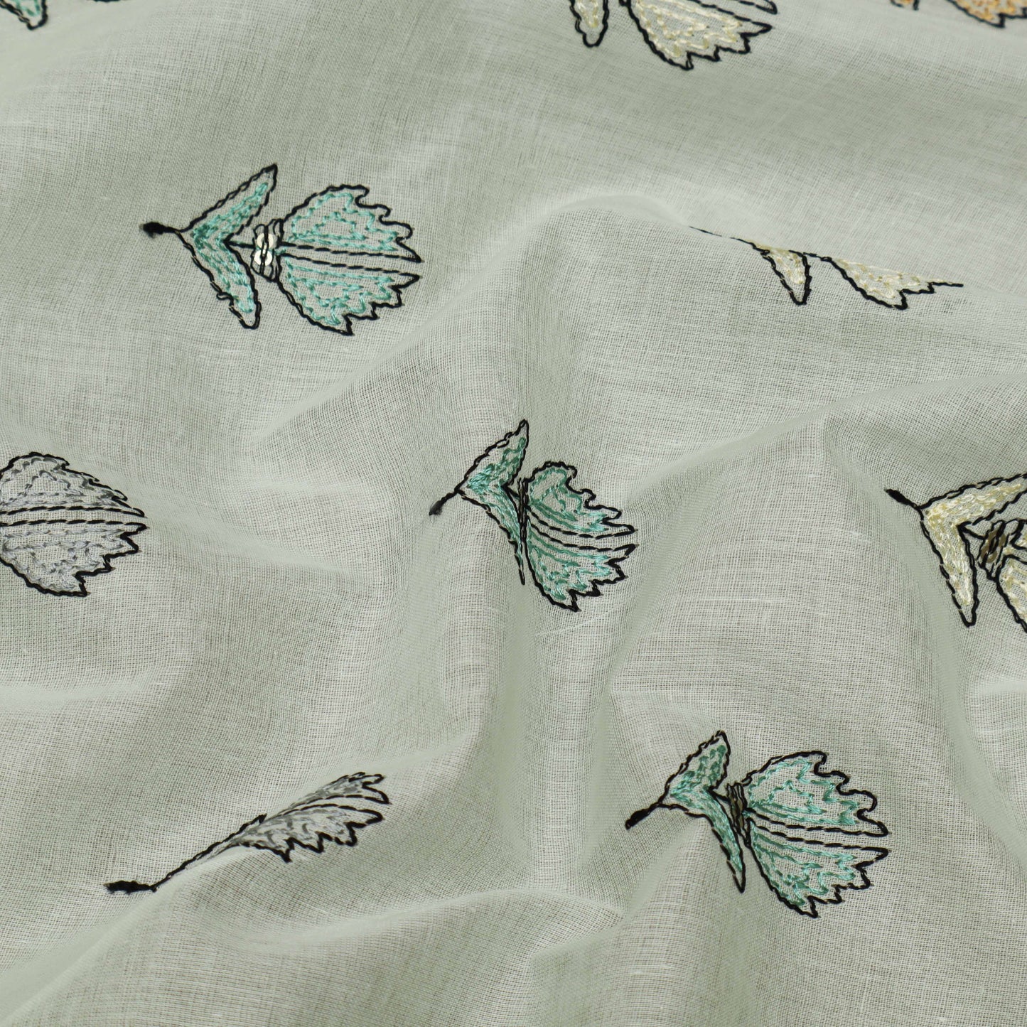 Sea Green Color Cotton Booti Fabric