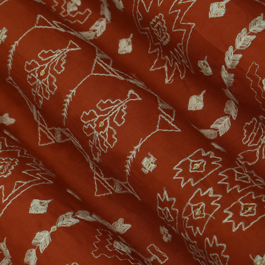 Rust  Color Cotton Booti Fabric