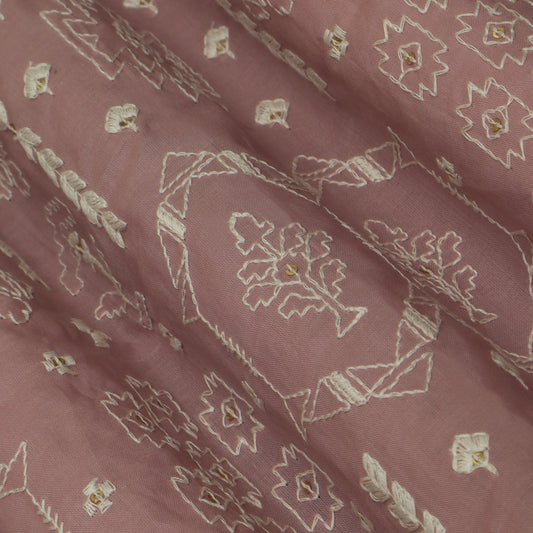 Pink Color Cotton Embroidery Fabric