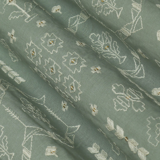 Sea Green Color Cotton Embroidery Fabric